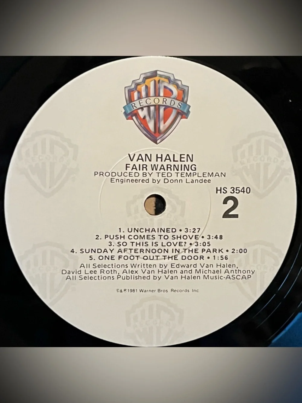 Van Halen Fair Warning LP 1981 US Warner Bros HS 3540 EX/EX Clean Copy - Picture 8 of 11